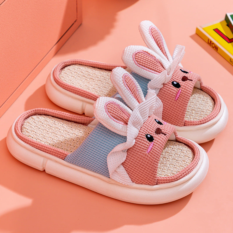 Cute Non-Slip Cartoon Cotton Linen Slippers for Women