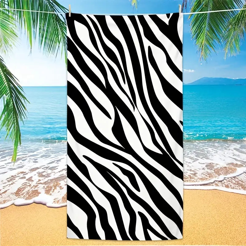 Zebra Print Microfiber Beach Towel - Oversized & Absorbent