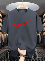 Ein kurzärmeliges Herren-T-Shirt mit Rundhalsausschnitt, das flexibel, bequem, atmungsaktiv, gut belüftet, knitterarm und einen - flohmarkt-deutschland.shop