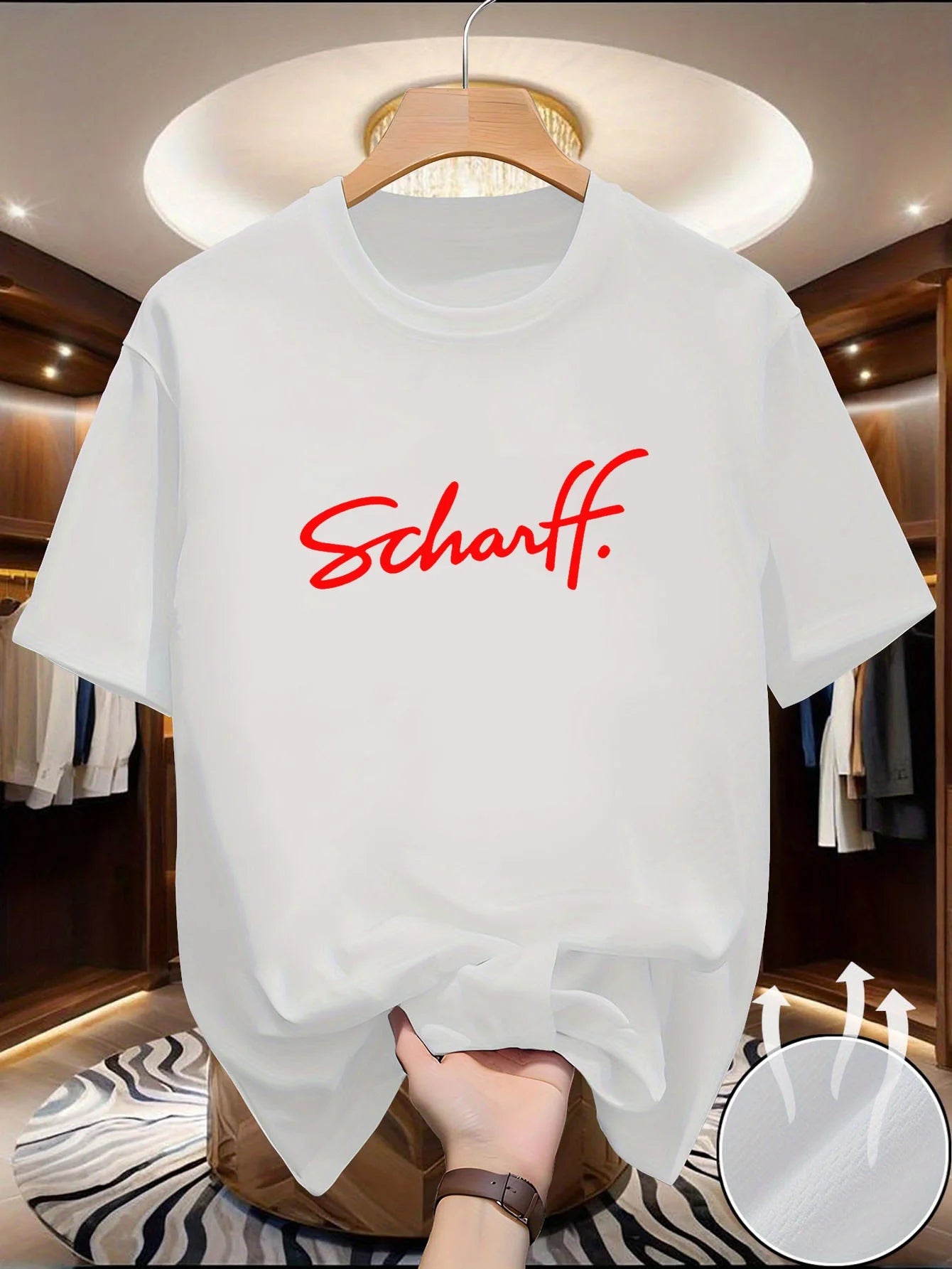 Ein kurzärmeliges Herren-T-Shirt mit Rundhalsausschnitt, das flexibel, bequem, atmungsaktiv, gut belüftet, knitterarm und einen - flohmarkt-deutschland.shop