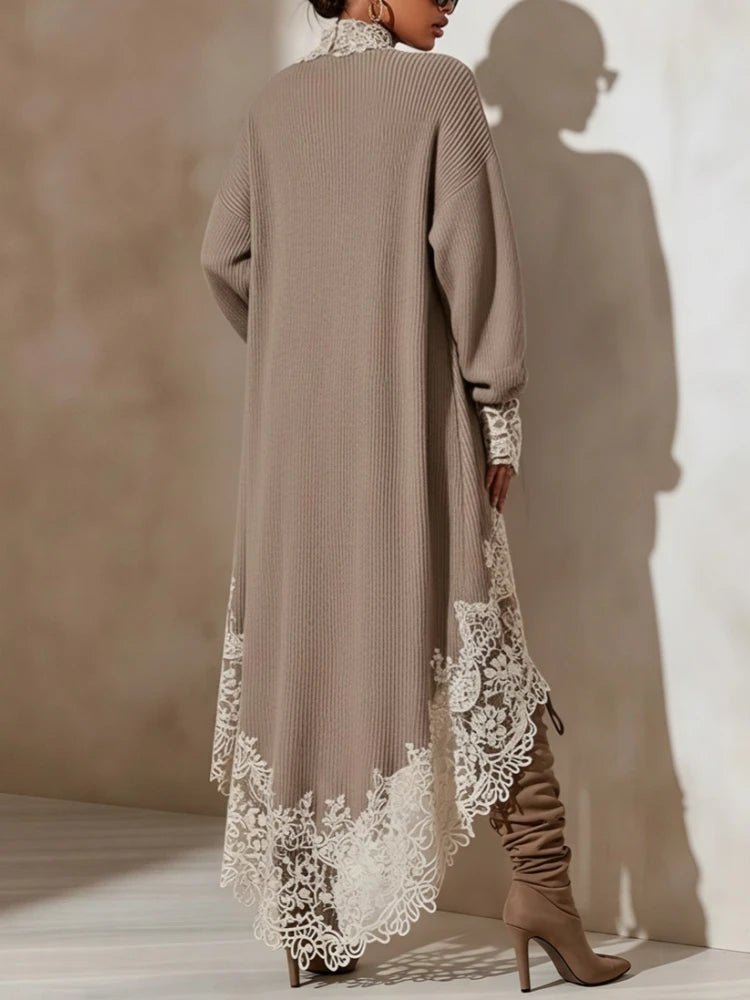 Einfarbiges Spitzenbesetztes Minikleid Damen Lässiges Patchwork Langarm Rollkragen Asymmetrischer Saum Lockeres Kleid 2026 Frühling Herbst Kleid - flohmarkt-deutschland.shop
