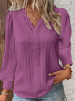 Elegant Women's Long Sleeve Shirts 2025 Autumn V-neck Lace Patchwork Shirt Women Tops Blusas Mujer Блузки Blusen Damen - flohmarkt-deutschland.shop