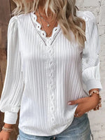 Elegant Women's Long Sleeve Shirts 2025 Autumn V-neck Lace Patchwork Shirt Women Tops Blusas Mujer Блузки Blusen Damen - flohmarkt-deutschland.shop