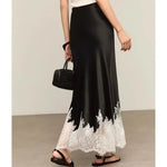 Elegante Spitze-Trim Satin Midi Rock Frauen Sommer Hohe Taille Eingewickelt Hüfte Dünne Lange Röcke Fee Mode Büro Frauen kleidung Neue - flohmarkt-deutschland.shop