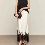 Elegante Spitze-Trim Satin Midi Rock Frauen Sommer Hohe Taille Eingewickelt Hüfte Dünne Lange Röcke Fee Mode Büro Frauen kleidung Neue - flohmarkt-deutschland.shop