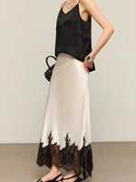 Elegante Spitze-Trim Satin Midi Rock Frauen Sommer Hohe Taille Eingewickelt Hüfte Dünne Lange Röcke Fee Mode Büro Frauen kleidung Neue - flohmarkt-deutschland.shop