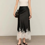 Elegante Spitze-Trim Satin Midi Rock Frauen Sommer Hohe Taille Eingewickelt Hüfte Dünne Lange Röcke Fee Mode Büro Frauen kleidung Neue - flohmarkt-deutschland.shop