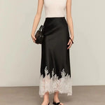 Elegante Spitze-Trim Satin Midi Rock Frauen Sommer Hohe Taille Eingewickelt Hüfte Dünne Lange Röcke Fee Mode Büro Frauen kleidung Neue - flohmarkt-deutschland.shop