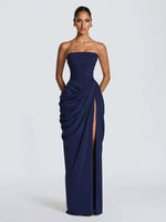 Elegantes Gelbes Trägerloses Plissiertes Kleid für Damen, Schickes Ärmelloses Tailliertes Maxikleid mit Schlitz, 2026 Damen-Abendkleider für Partys - flohmarkt-deutschland.shop