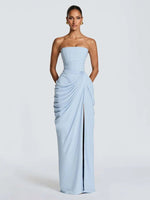 Elegantes Gelbes Trägerloses Plissiertes Kleid für Damen, Schickes Ärmelloses Tailliertes Maxikleid mit Schlitz, 2026 Damen-Abendkleider für Partys - flohmarkt-deutschland.shop