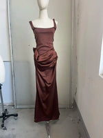 Elegantes Gelbes Trägerloses Plissiertes Kleid für Damen, Schickes Ärmelloses Tailliertes Maxikleid mit Schlitz, 2026 Damen-Abendkleider für Partys - flohmarkt-deutschland.shop