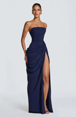Elegantes Gelbes Trägerloses Plissiertes Kleid für Damen, Schickes Ärmelloses Tailliertes Maxikleid mit Schlitz, 2026 Damen-Abendkleider für Partys - flohmarkt-deutschland.shop
