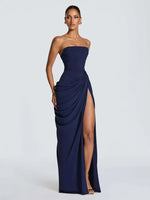 Elegantes Gelbes Trägerloses Plissiertes Kleid für Damen, Schickes Ärmelloses Tailliertes Maxikleid mit Schlitz, 2026 Damen-Abendkleider für Partys - flohmarkt-deutschland.shop