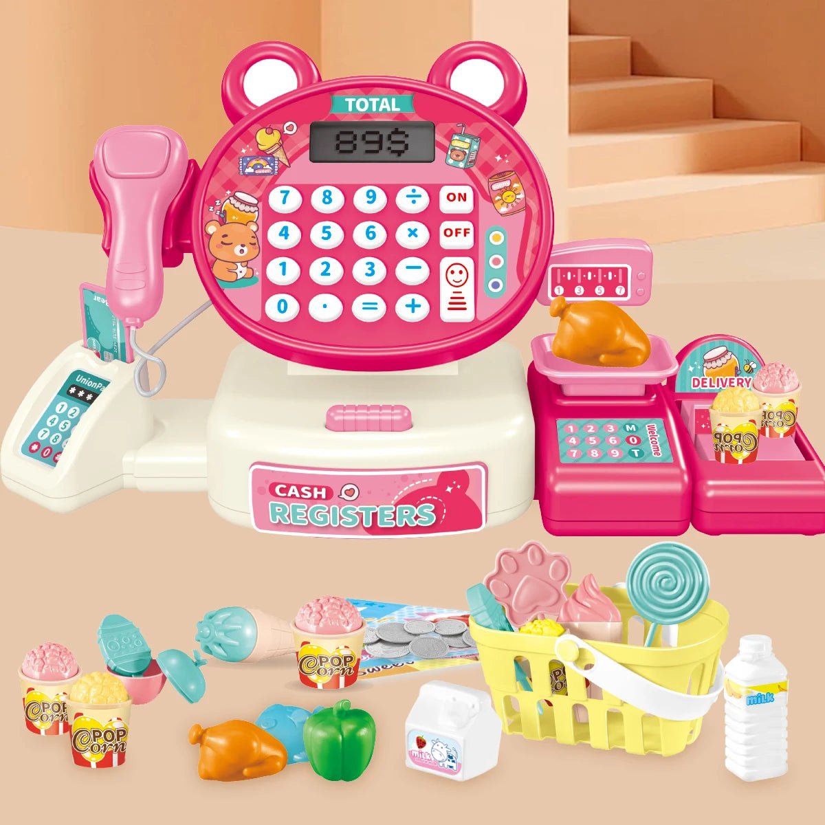 Elektrische Supermarkt-Kasse Spielzeug, Kinder-Spielhaus-Spielzeug Einkaufs-Cartoon-Frosch-Tier-Geschenke für Kinder - flohmarkt-deutschland.shop