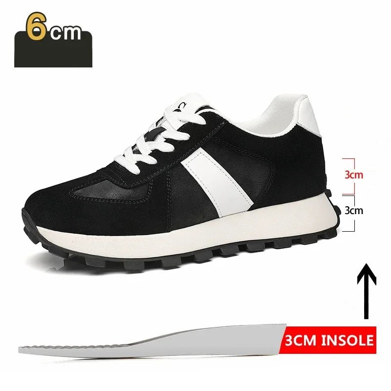 Elevator Casual Sneakers Man Cow Suede Leather Lace-Up Round Toe Platform Shoes 3/6/8cm Height Increase Shoes For Men Lift Sport - flohmarkt-deutschland.shop