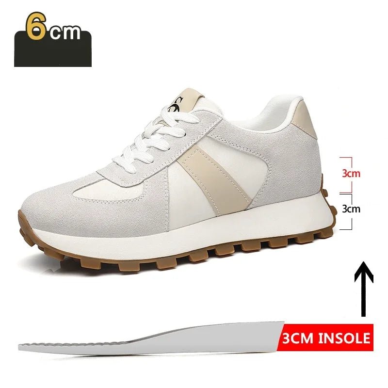 Elevator Casual Sneakers Man Cow Suede Leather Lace-Up Round Toe Platform Shoes 3/6/8cm Height Increase Shoes For Men Lift Sport - flohmarkt-deutschland.shop