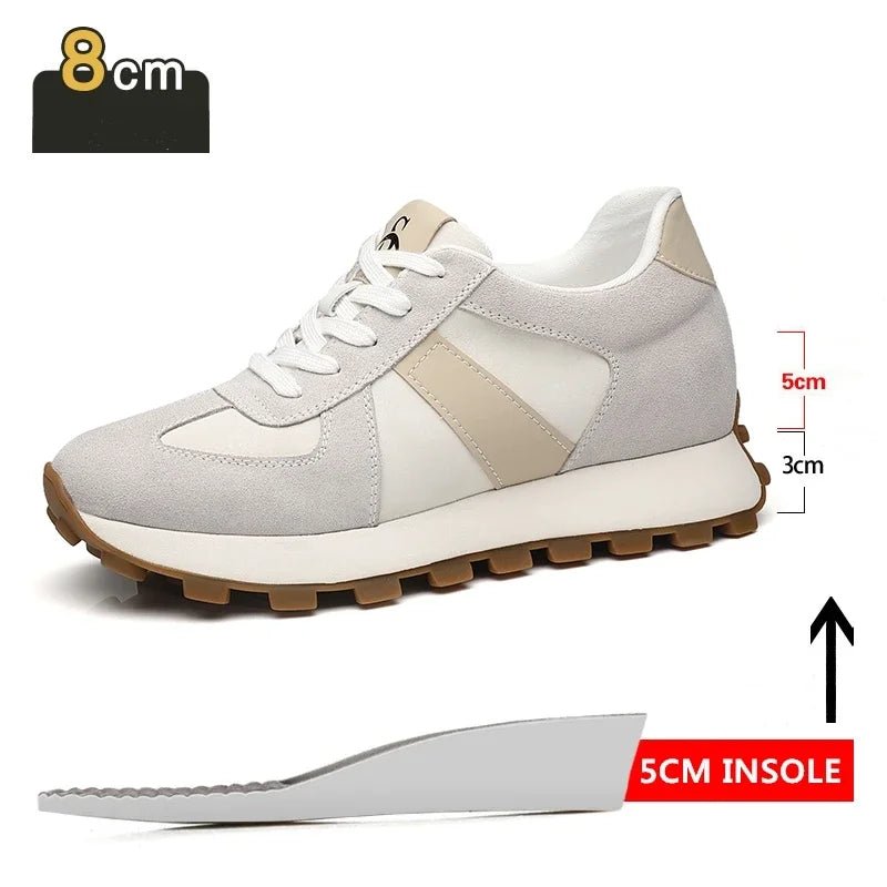 Elevator Casual Sneakers Man Cow Suede Leather Lace-Up Round Toe Platform Shoes 3/6/8cm Height Increase Shoes For Men Lift Sport - flohmarkt-deutschland.shop