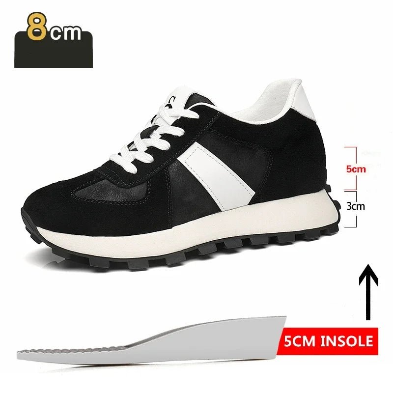 Elevator Casual Sneakers Man Cow Suede Leather Lace-Up Round Toe Platform Shoes 3/6/8cm Height Increase Shoes For Men Lift Sport - flohmarkt-deutschland.shop