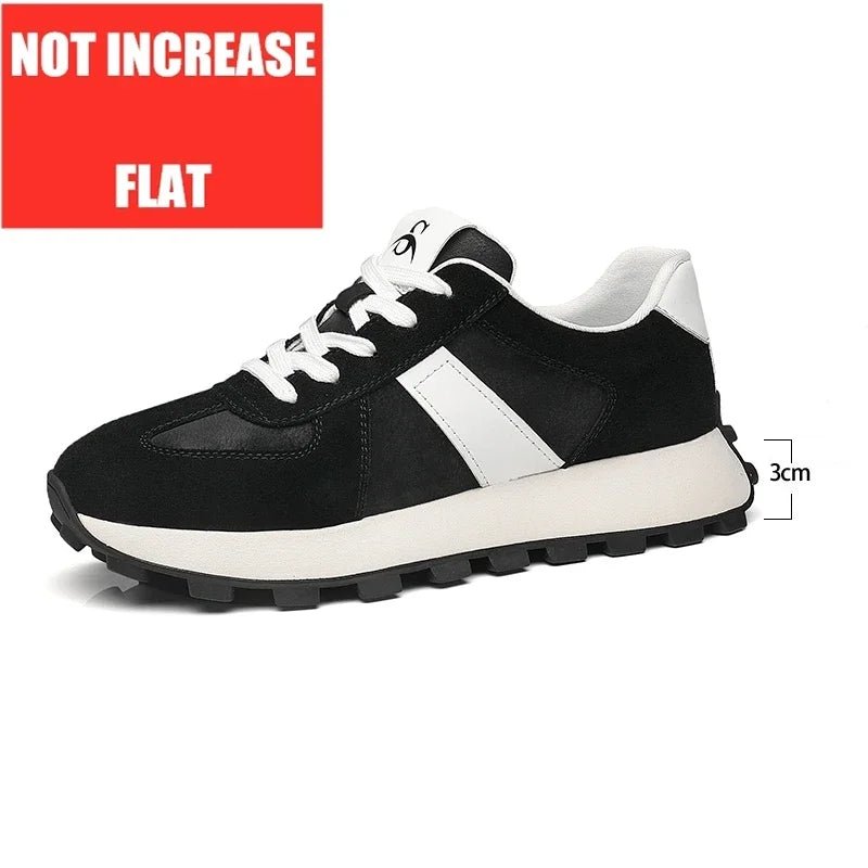 Elevator Casual Sneakers Man Cow Suede Leather Lace-Up Round Toe Platform Shoes 3/6/8cm Height Increase Shoes For Men Lift Sport - flohmarkt-deutschland.shop