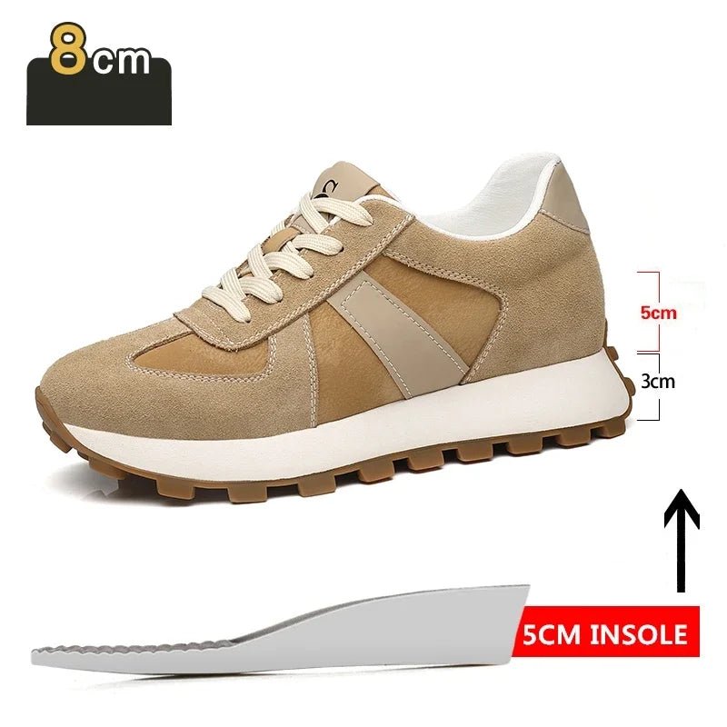 Elevator Casual Sneakers Man Cow Suede Leather Lace-Up Round Toe Platform Shoes 3/6/8cm Height Increase Shoes For Men Lift Sport - flohmarkt-deutschland.shop