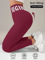 Europäische und amerikanische nahtlose Yoga-Leggings mit Bundbeschriftung, Po-Lifting, schnell trocknende, atmungsaktive Damenstrumpfhose für Erbse - flohmarkt-deutschland.shop