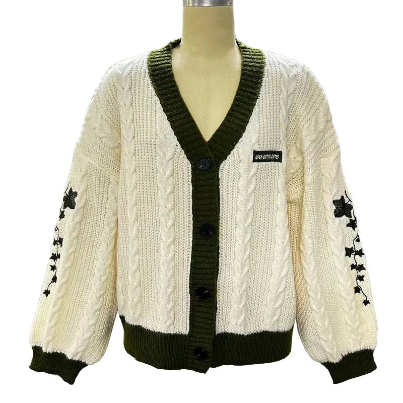 Evermore Cardigan Taylor Version Green Vine bestickter Button-Down-Pullover mit Zopfmuster für Damen, Herbst-Winter-Vintage-Outfit - flohmarkt-deutschland.shop