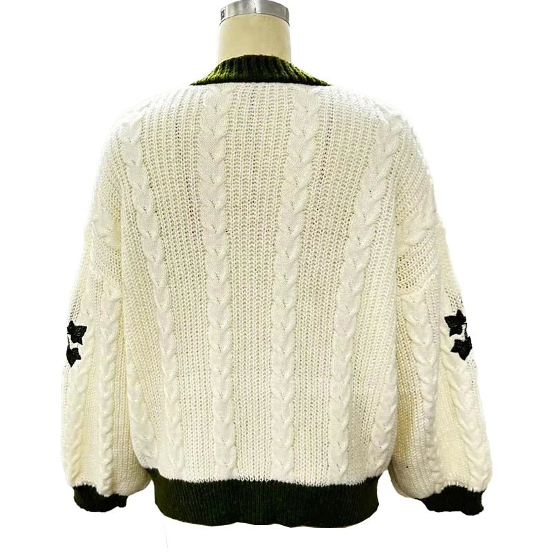 Evermore Cardigan Taylor Version Green Vine bestickter Button-Down-Pullover mit Zopfmuster für Damen, Herbst-Winter-Vintage-Outfit - flohmarkt-deutschland.shop