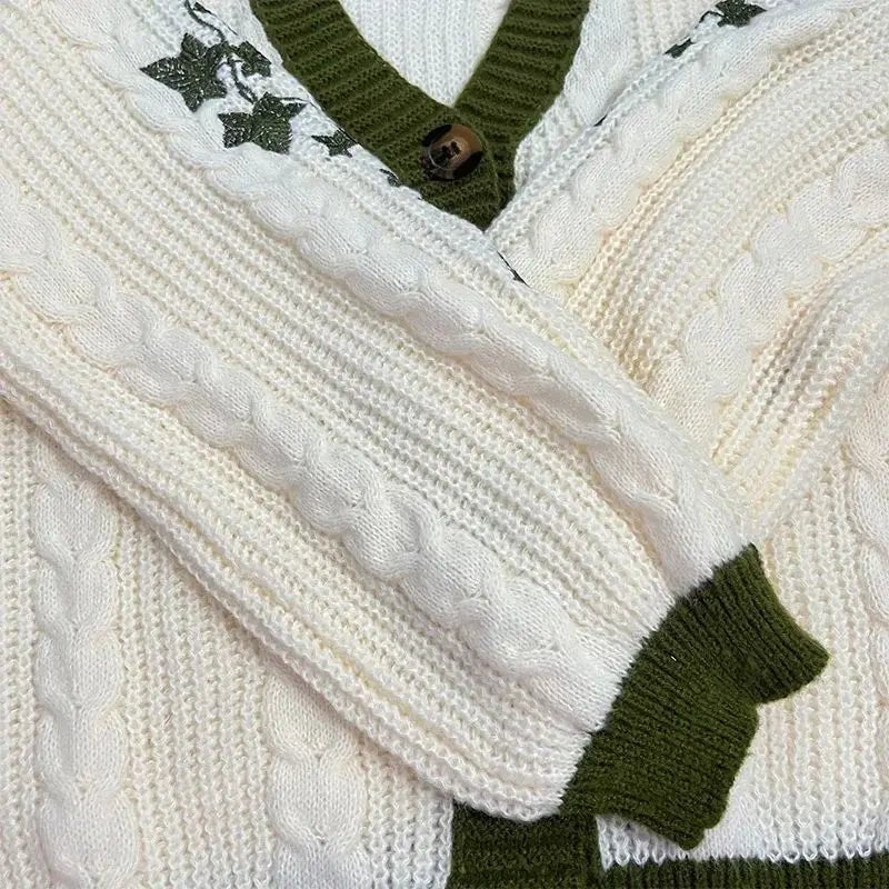 Evermore Cardigan Taylor Version Green Vine bestickter Button-Down-Pullover mit Zopfmuster für Damen, Herbst-Winter-Vintage-Outfit - flohmarkt-deutschland.shop