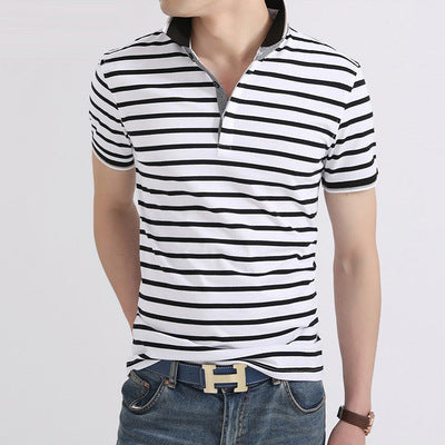 Korean Style Men's Short Sleeve Polo Striped T-Shirt