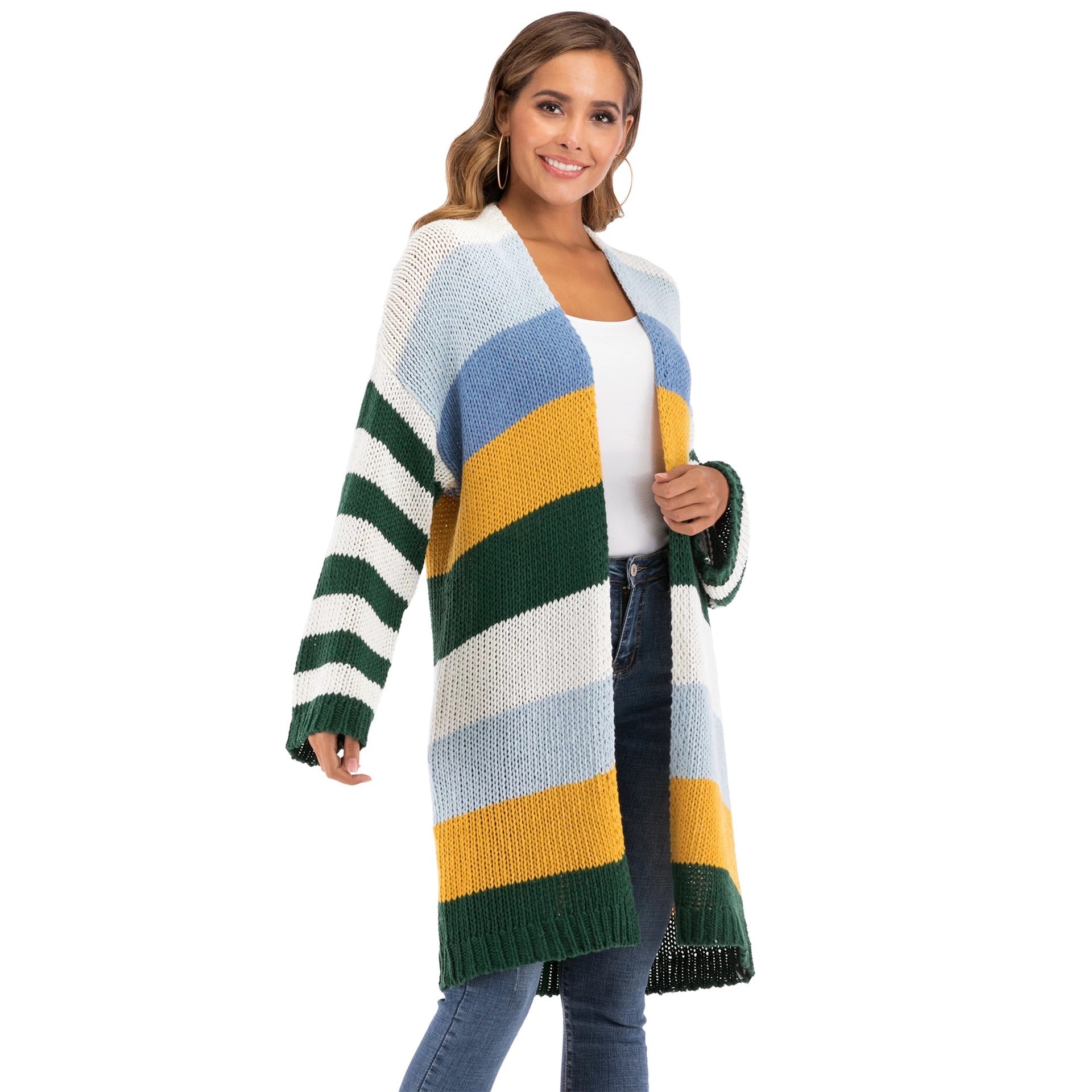 Fashionable Color-Block Loose Casual Knit Cardigan