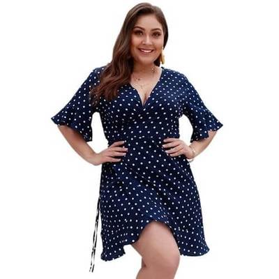 Plus Size XL-4XL Women's Summer V-Neck Polka Dot Dress