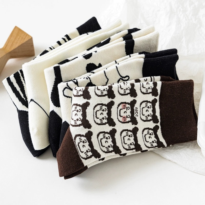Cute Cartoon Mid-Calf Socks for Women - Zebra & Puppy