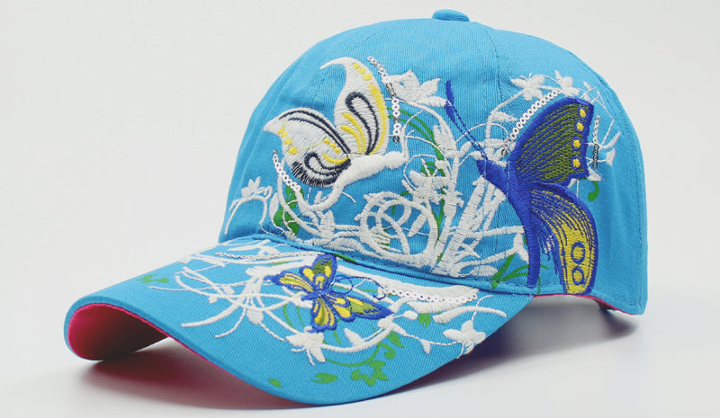 Butterfly Embroidery Baseball Cap with Sun Protection