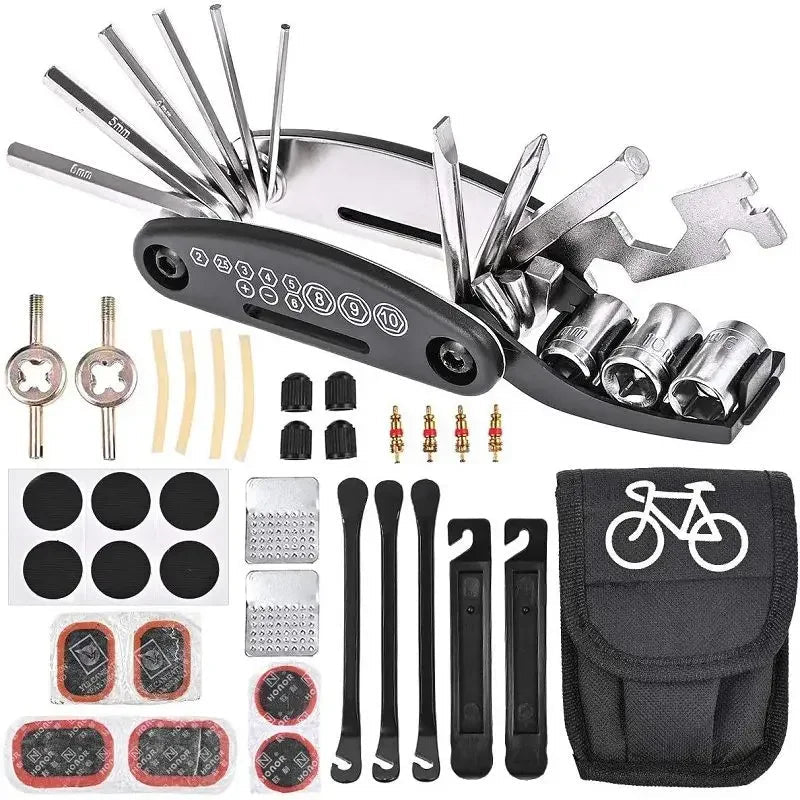 Fahrrad-Reparatur-Werkzeug-Set, Fahrradzubehör, Multi-Werkzeug-Set mit Pumpen-Reifen-Patch, tragbares Auto-Werkzeugset für Mountain Road BikeTire - flohmarkt-deutschland.shop