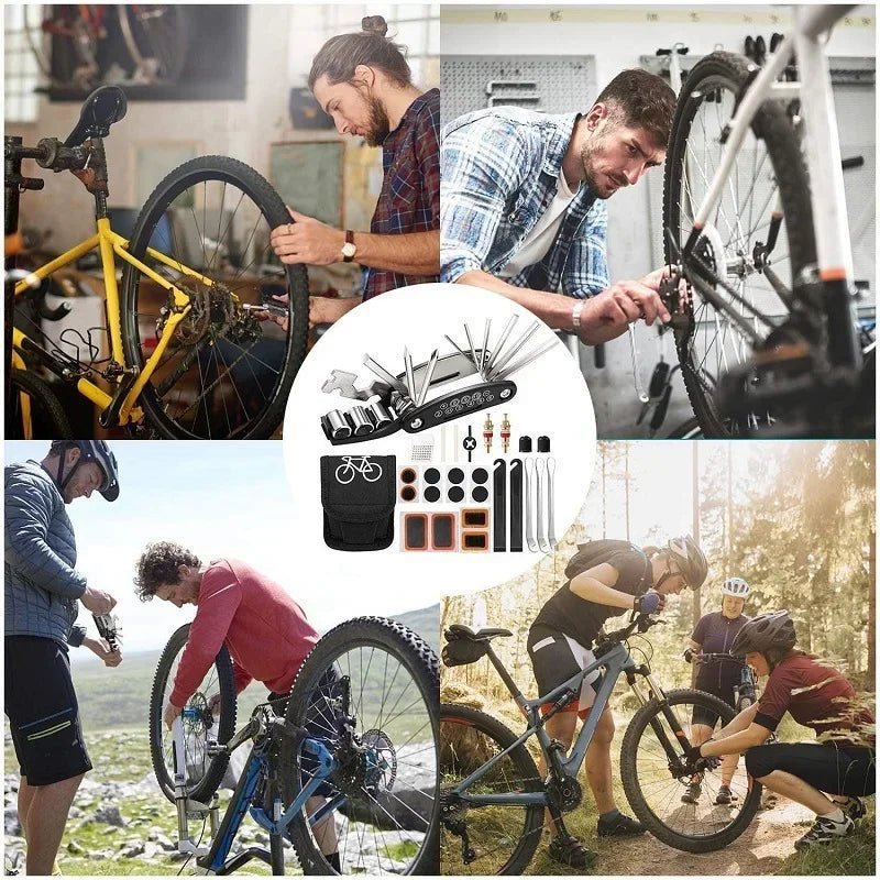 Fahrrad-Reparatur-Werkzeug-Set, Fahrradzubehör, Multi-Werkzeug-Set mit Pumpen-Reifen-Patch, tragbares Auto-Werkzeugset für Mountain Road BikeTire - flohmarkt-deutschland.shop