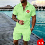 Fashion Luxury Men's Sets Summer vacation set Casual Zip Short Sleeve Polo Shirts Shorts 2 Piece Outfit y2k sommer outfit herren - flohmarkt-deutschland.shop