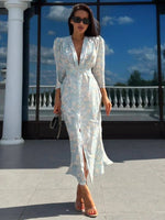 Fashion Organza Floral Printed Maxi Dress V-Neck Puff Sleeve 2026 Spring/Summer Romantic Women Party Gown Elegant Lady Vestido - flohmarkt-deutschland.shop