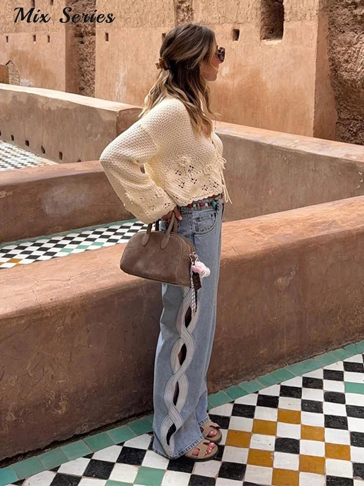 Fashion Side Hollow Out Jeans Women's High Waist Straight Leg Denim Pants 2026 Summer New Lady Trendy Casual Streetwear - flohmarkt-deutschland.shop