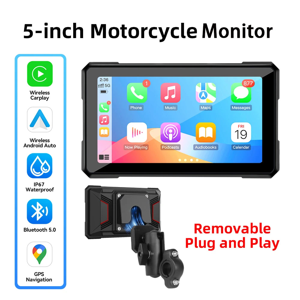 5/6/7 inch Motorcycle Display Screen Carplay Navigation Portable Digital Dashboard Motobike Android Auto Waterproof BT Monitor
