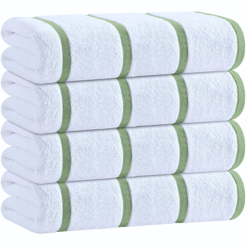 Cotton Pool Towels Oversized 30 x 60 Inch 4 Pack Ultra Absorbent and Low Lint Striped Beach Towels for Adults Stripes Design Luxury Extra Large Bath Towels Green