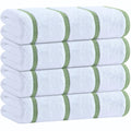 Cotton Pool Towels Oversized 30 x 60 Inch 4 Pack Ultra Absorbent and Low Lint Striped Beach Towels for Adults Stripes Design Luxury Extra Large Bath Towels Green