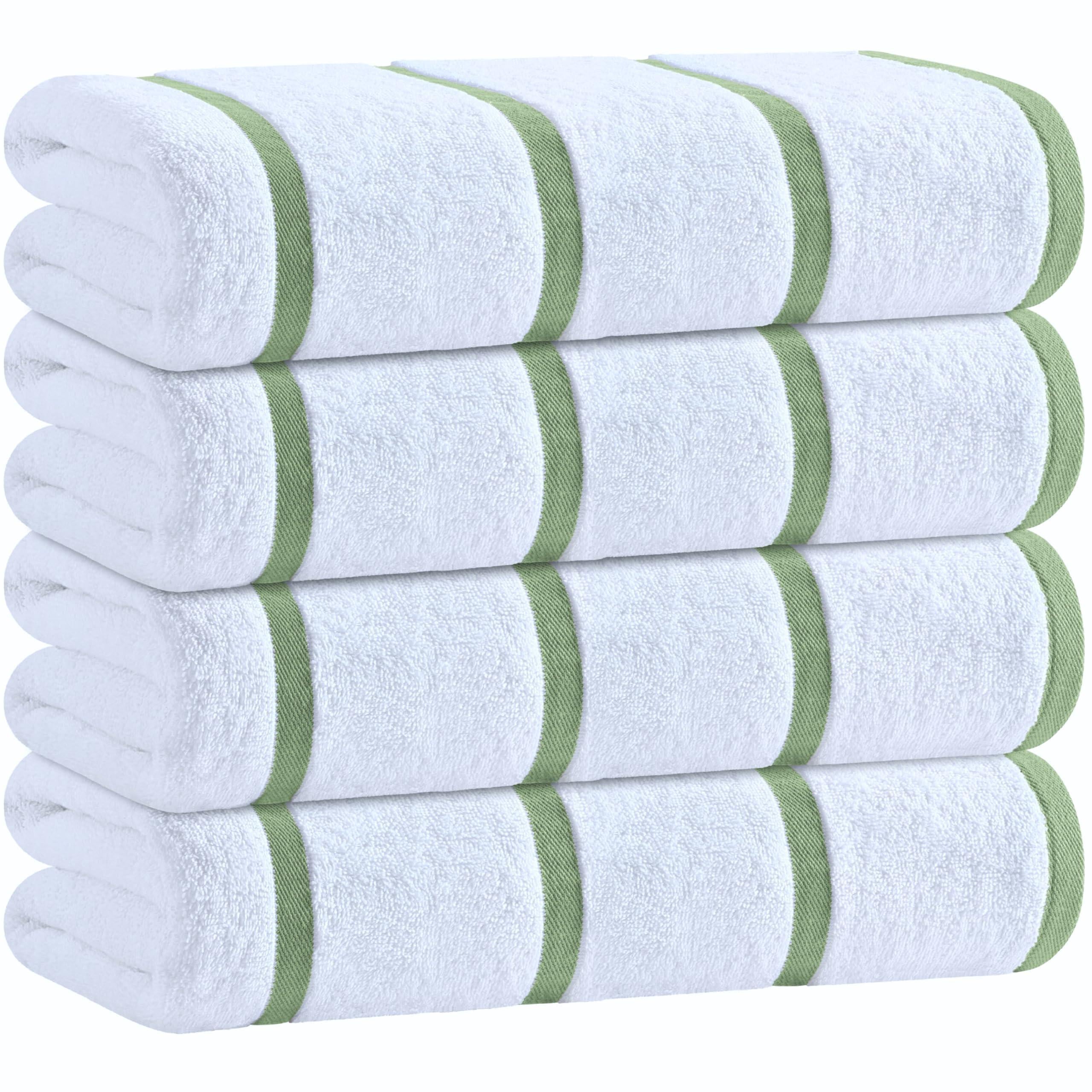 Cotton Pool Towels Oversized 30 x 60 Inch 4 Pack Ultra Absorbent and Low Lint Striped Beach Towels for Adults Stripes Design Luxury Extra Large Bath Towels Green