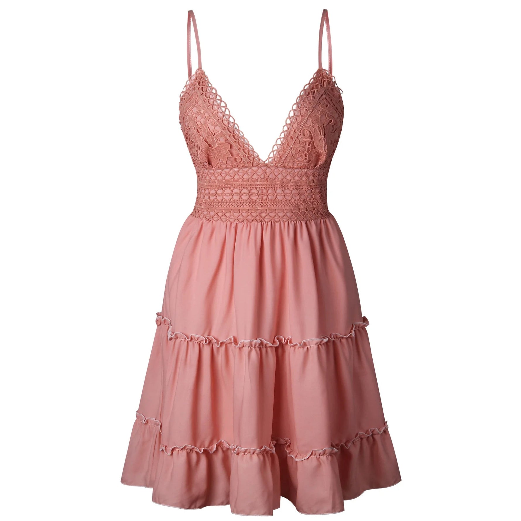 Female New Summer Fashionable Solid Color Dress Sexy Lace Strap Elegant Dresses Splicing Women's Seaside Vocation Wear - flohmarkt-deutschland.shop