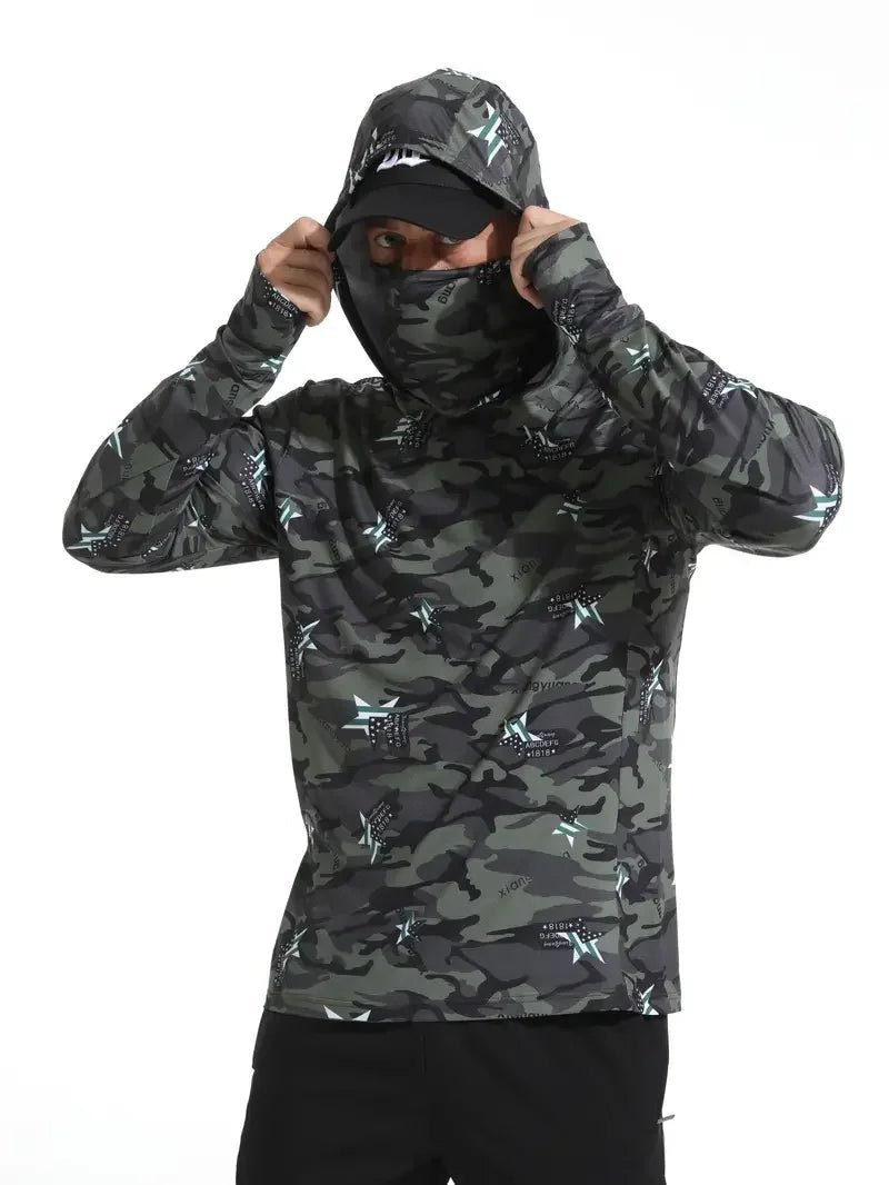 Fishing Shirt Hooded Men Fishing Clothes Outdoor Summer Mask Hoodie Sun Uv Protection Performance Jersey - flohmarkt-deutschland.shop