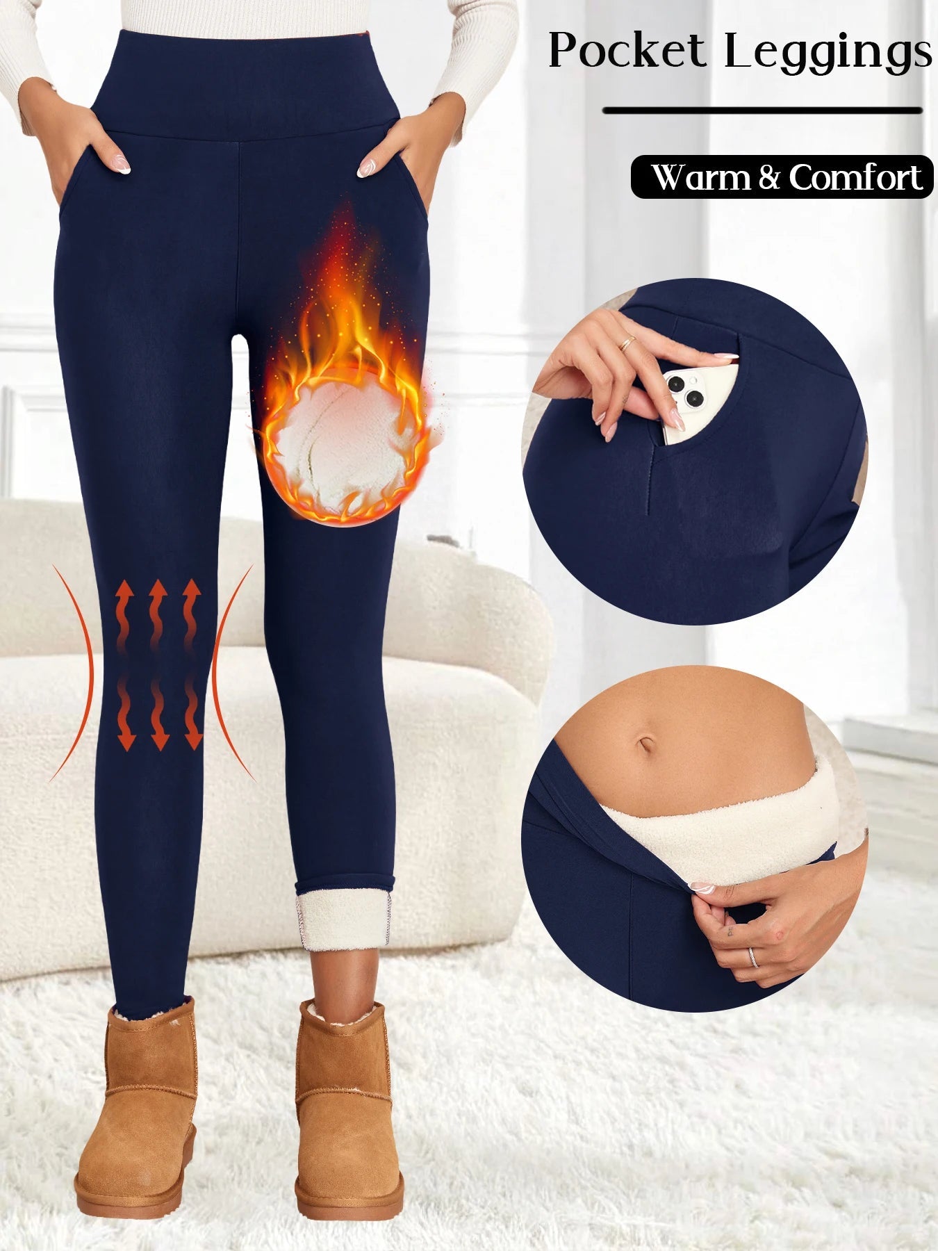 Fleece-Damen-Leggings, dicke Schlaghose, hohe Taille, Thermo-Strumpfhose, Bauchkontrolle, Winter, warme Leggings, Freizeitkleidung - flohmarkt-deutschland.shop