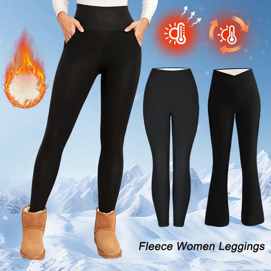 Fleece-Damen-Leggings, dicke Schlaghose, hohe Taille, Thermo-Strumpfhose, Bauchkontrolle, Winter, warme Leggings, Freizeitkleidung - flohmarkt-deutschland.shop