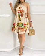 Floral Print Halter Neck Dress Boho Backless Halter Dress For Spring Summer Women's Clothing - flohmarkt-deutschland.shop
