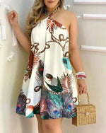 Floral Print Halter Neck Dress Boho Backless Halter Dress For Spring Summer Women's Clothing - flohmarkt-deutschland.shop