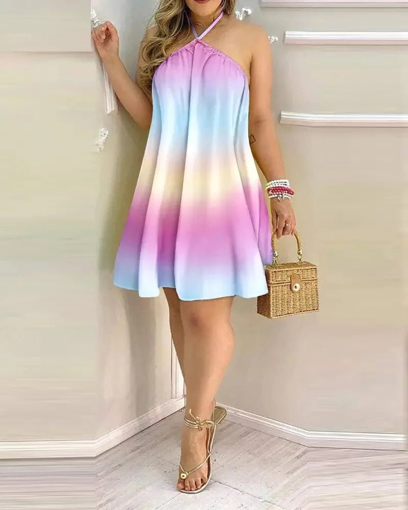 Floral Print Halter Neck Dress Boho Backless Halter Dress For Spring Summer Women's Clothing - flohmarkt-deutschland.shop