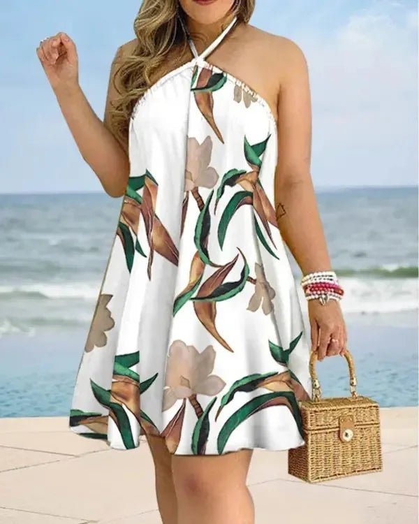Floral Print Halter Neck Dress Boho Backless Halter Dress For Spring Summer Women's Clothing - flohmarkt-deutschland.shop